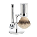 Бритвенный набор MUEHLE TRADITIONAL, хром, барсучий ворс высшей категории Silvertip, Т-образная бритва Бритвенный набор MUEHLE TRADITIONAL, хром, барсучий ворс высшей категории Silvertip, Т-образная бритва